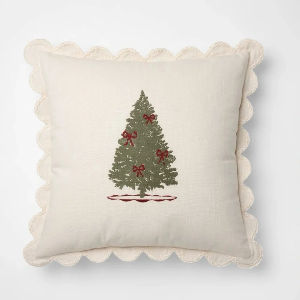 Studio McGee Holiday Christmas Tree Throw Pillow with Scalloped Edges NEW
